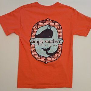 Simply Southern Preppy Coral Pink Whales Ocean Anchor T-Shirt Size Women's Small
